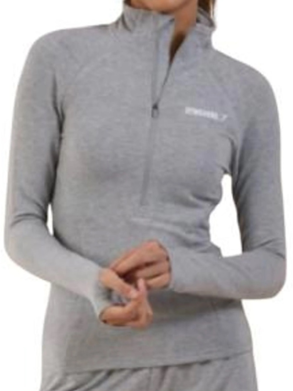 GYMSHARK 1/2 Zip Light Gray L/S Pullover Top S Small Stand Collar $78 EUC